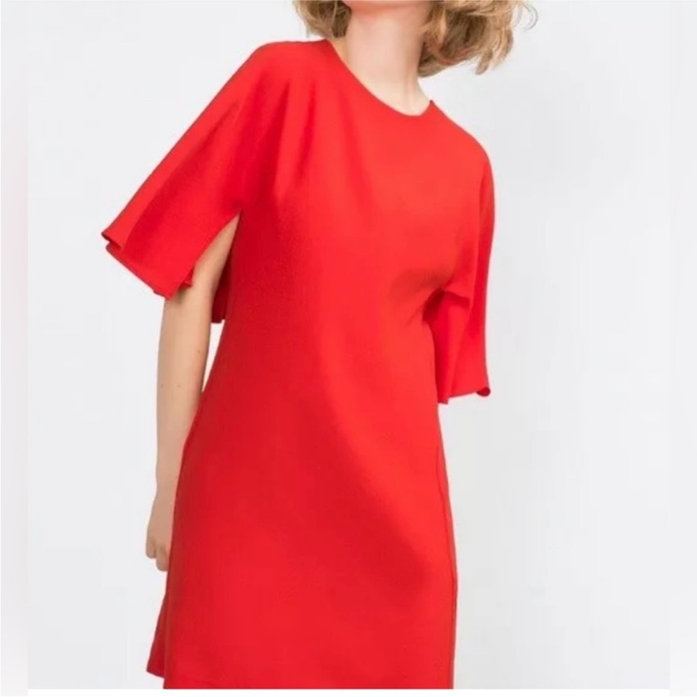 Zara Red Flutter Sleeve Dress